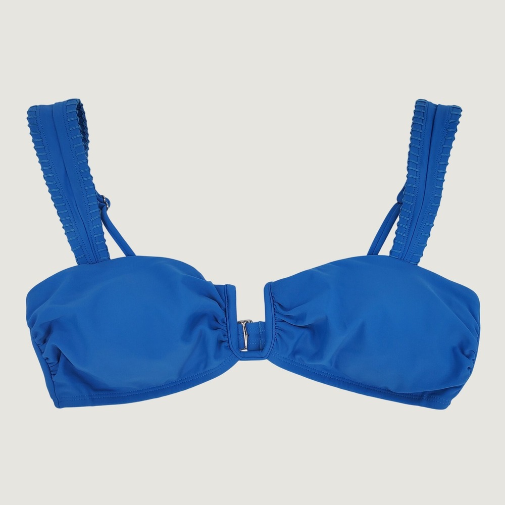 Cupshe Wide Strap Bikini Top Medium Blue Sweetheart Ruched Stretch Adjustable